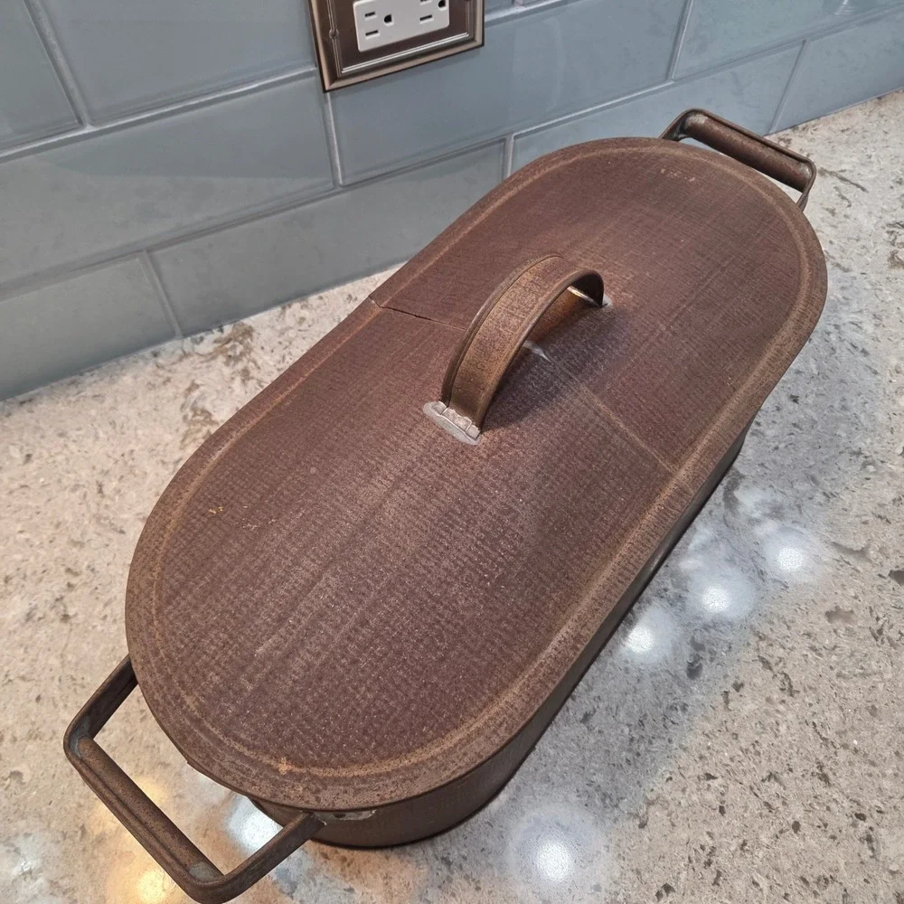 Antique Copper Oval Fish Poacher Fitted Lid Perforated Insert Farmhouse Patina